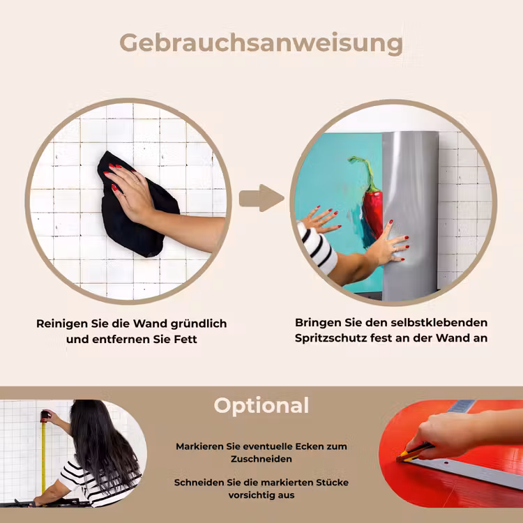 Chilipepers - Geverfd - Rood keuken achterwand spatscherm klein -gebruiksaanwijzing_DE