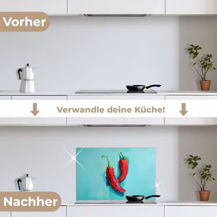 Chilipepers - Geverfd - Rood keuken achterwand spatscherm klein -voor_na_DE