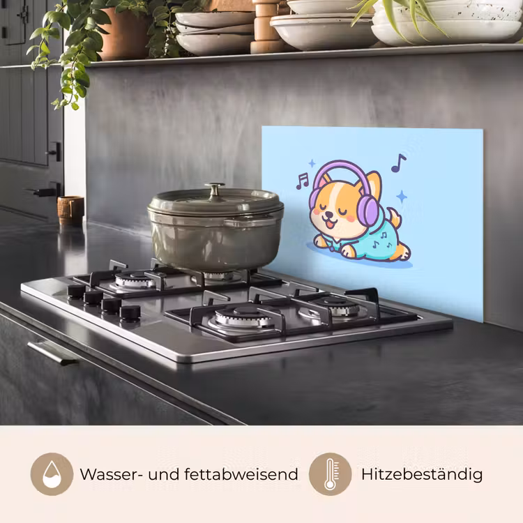 Corgi - Koptelefoon - Blauw - Muzieknoten keuken achterwand spatscherm klein -usp_DE
