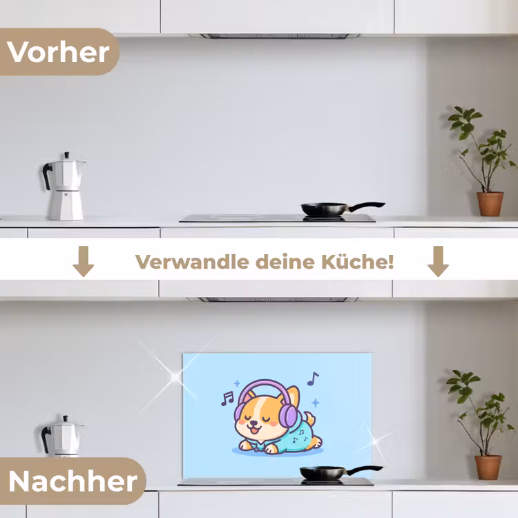Corgi - Koptelefoon - Blauw - Muzieknoten keuken achterwand spatscherm klein -voor_na_DE
