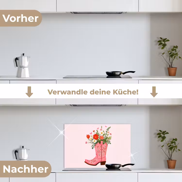 Cowboylaarzen - Roze - Boeket - Bloemen keuken achterwand spatscherm klein -voor_na_DE