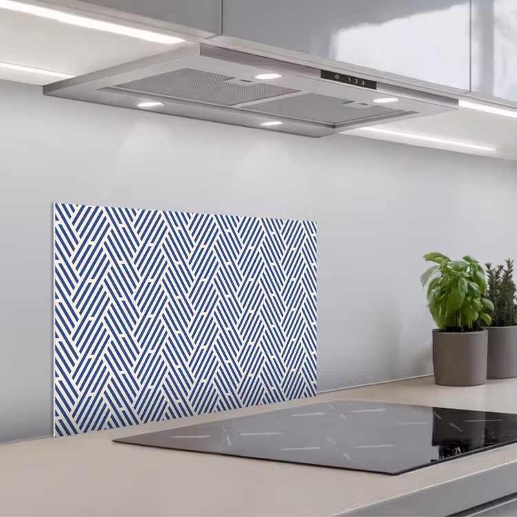 Crème - Blauw - Strepen - Patroon keuken achterwand spatscherm klein 900 -3d_schuin