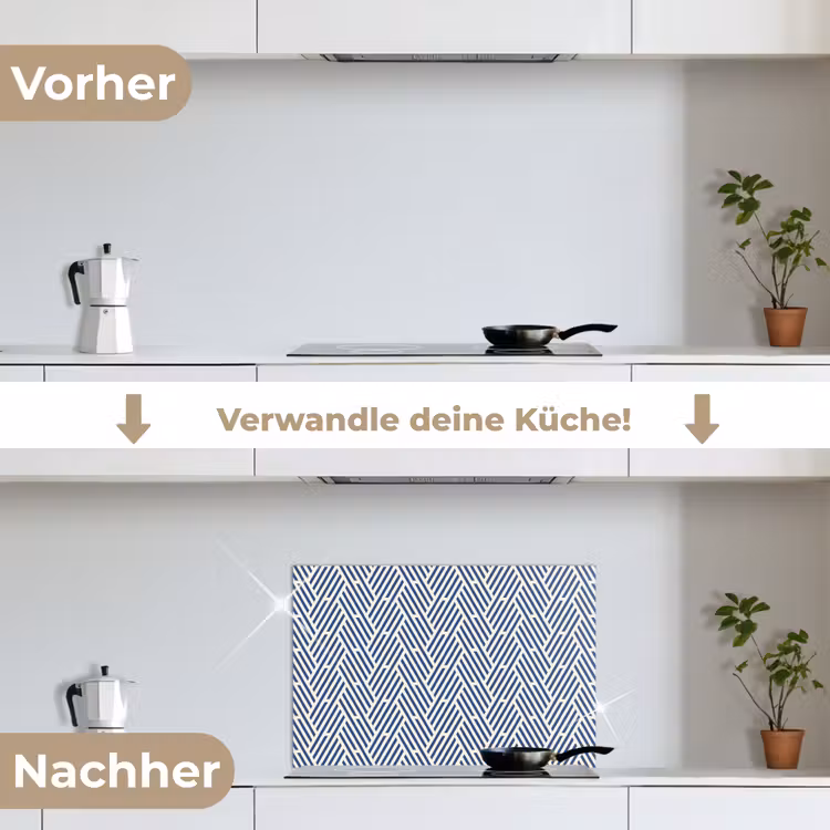 Crème - Blauw - Strepen - Patroon keuken achterwand spatscherm klein 900 -voor_na_DE