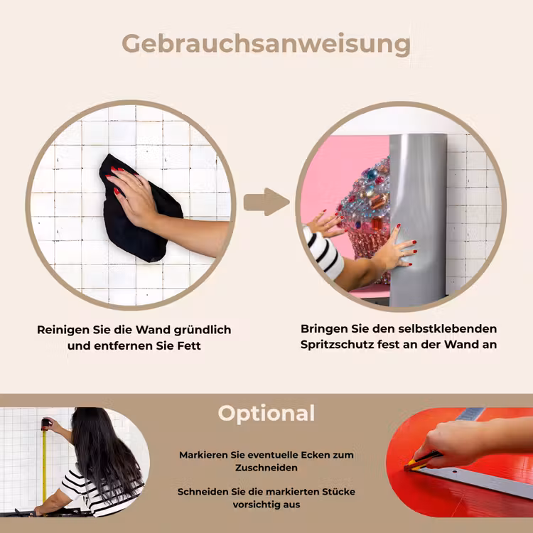Cupcake - Kleurrijk - Edelstenen keuken achterwand spatscherm klein -gebruiksaanwijzing_DE