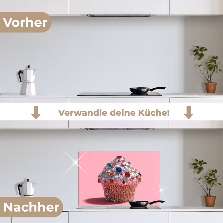 Cupcake - Kleurrijk - Edelstenen keuken achterwand spatscherm klein -voor_na_DE