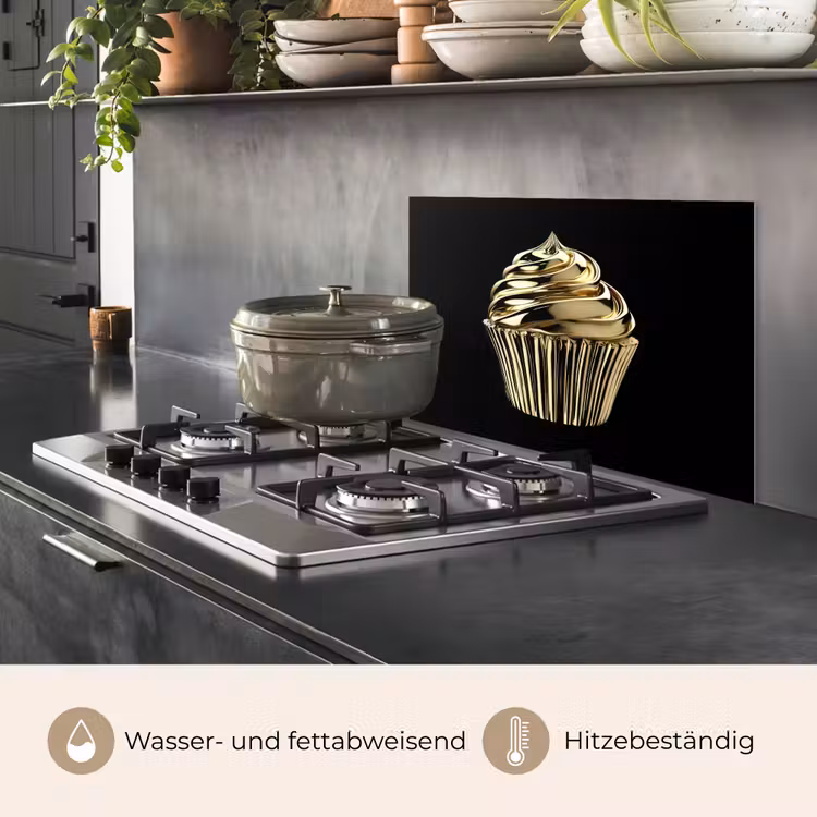 Cupcake - Eten - Goud - Zwart keuken achterwand spatscherm klein -usp_DE