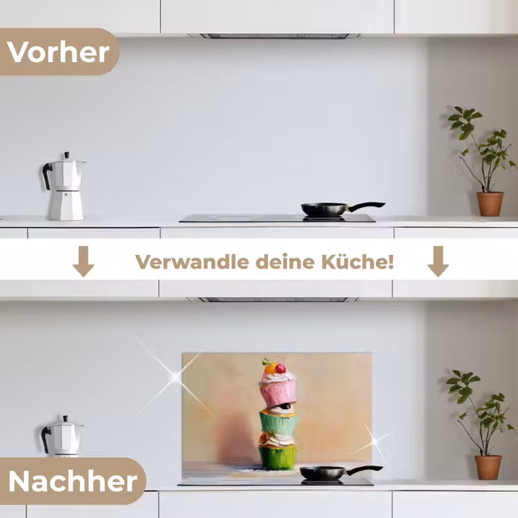 Cupcakes - Gestapeld - Kleurrijk - Fruit keuken achterwand spatscherm klein -voor_na_DE