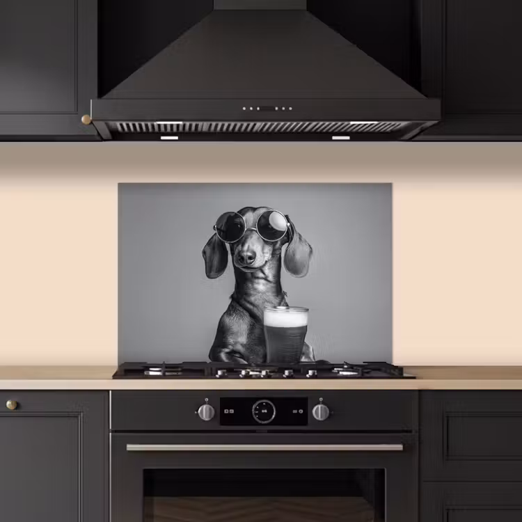 Teckel - Bier - Glas - Bril keuken achterwand spatscherm klein -sfeer1