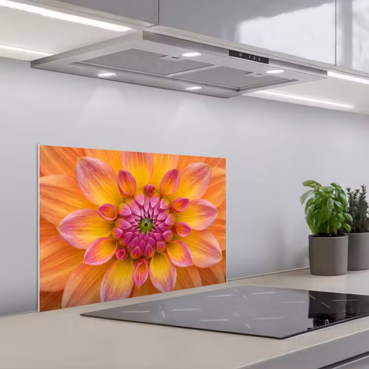 Dahlia - Bloem - Oranje keuken achterwand spatscherm klein -3d_schuin