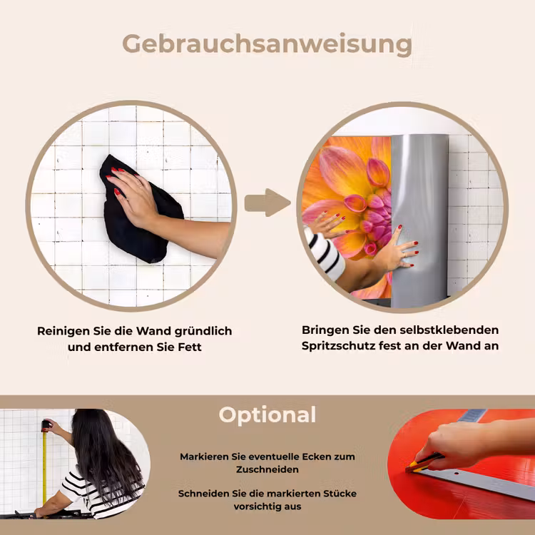Dahlia - Bloem - Oranje keuken achterwand spatscherm klein -gebruiksaanwijzing_DE