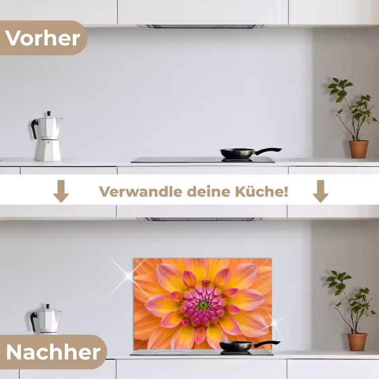 Dahlia - Bloem - Oranje keuken achterwand spatscherm klein -voor_na_DE