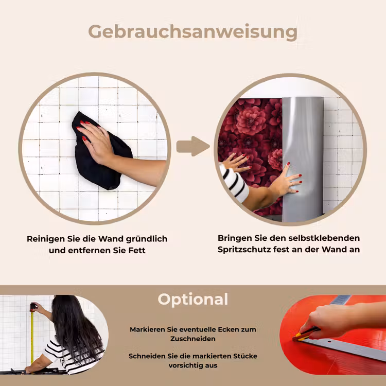 Dahlias - Bloemen - Rood keuken achterwand spatscherm klein 900 -gebruiksaanwijzing_DE