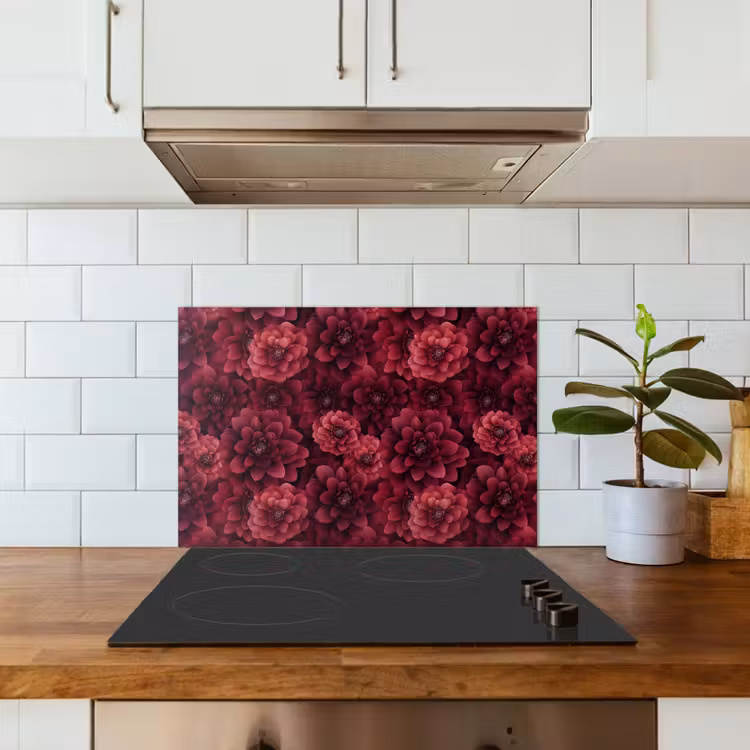 Dahlias - Bloemen - Rood keuken achterwand spatscherm klein 900 -sfeer2