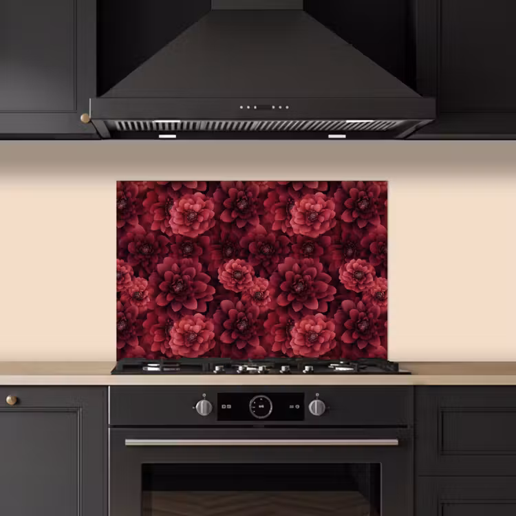 Dahlias - Bloemen - Rood keuken achterwand spatscherm klein 900 -sfeer1
