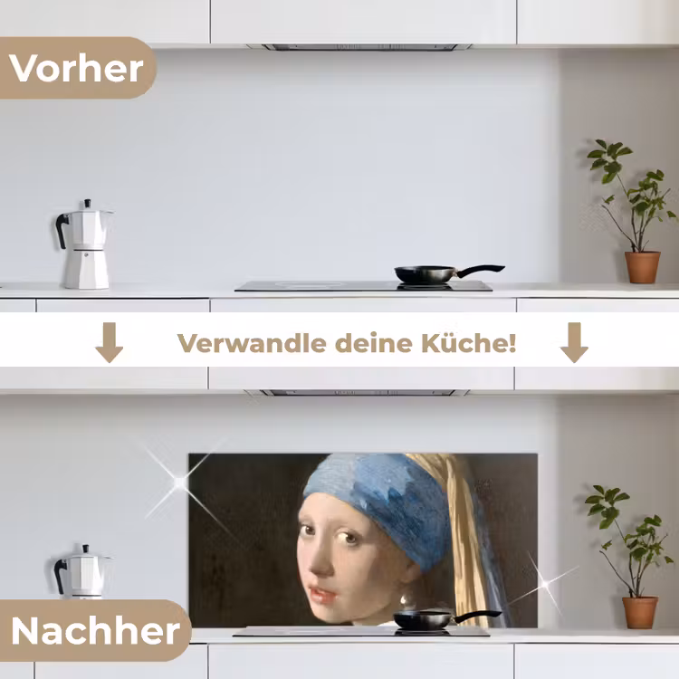 Meisje met de Parel - Schilderij van Johannes Vermeer keuken achterwand spatscherm middel -voor_na_DE