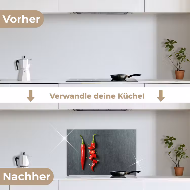 Het Spectrum van Pittigheid keuken achterwand spatscherm klein -voor_na_DE