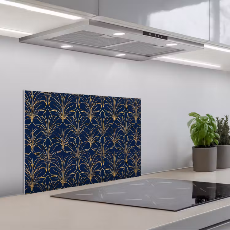 Deco - Waaier - Blauw keuken achterwand spatscherm klein 900 -3d_schuin