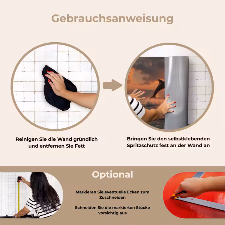 Dolfijnen - Zee - Realistisch keuken achterwand spatscherm klein -gebruiksaanwijzing_DE