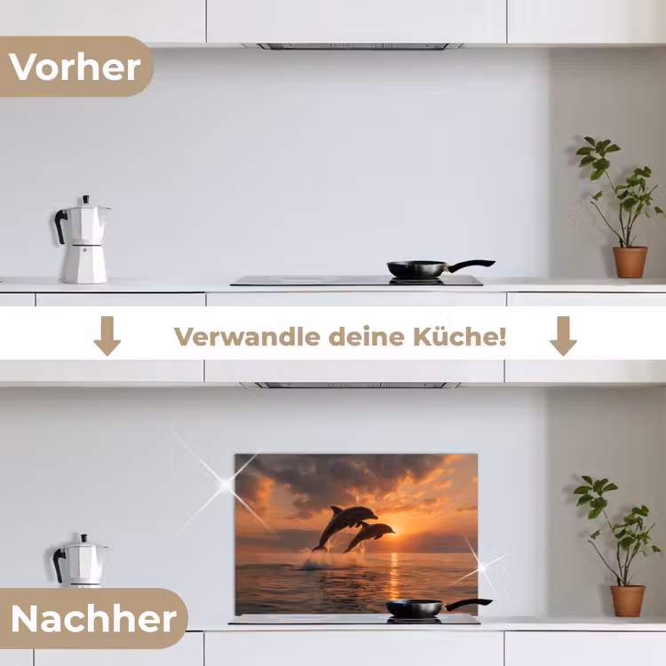 Dolfijnen - Zee - Realistisch keuken achterwand spatscherm klein -voor_na_DE