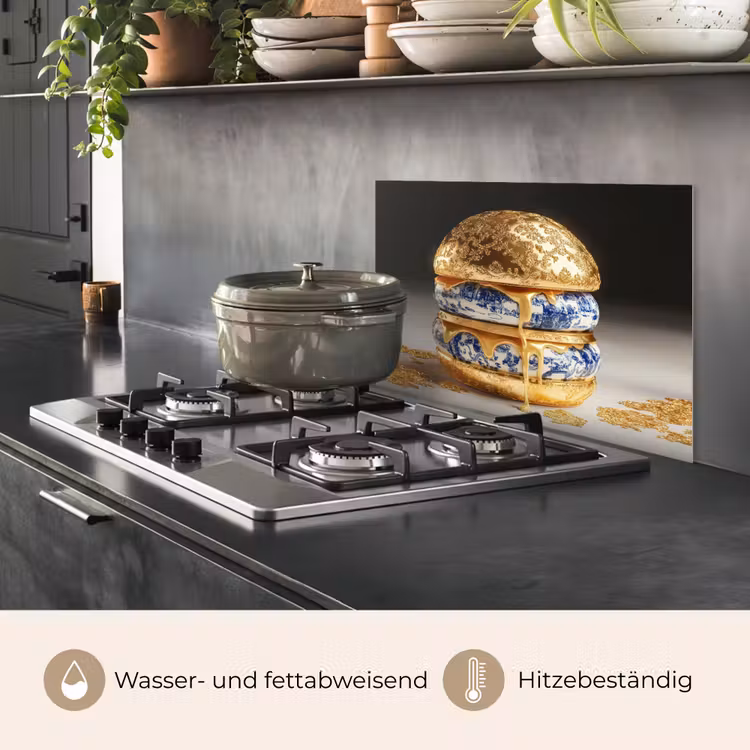 Delftsblauw - Goud - Burger keuken achterwand spatscherm klein -usp_DE