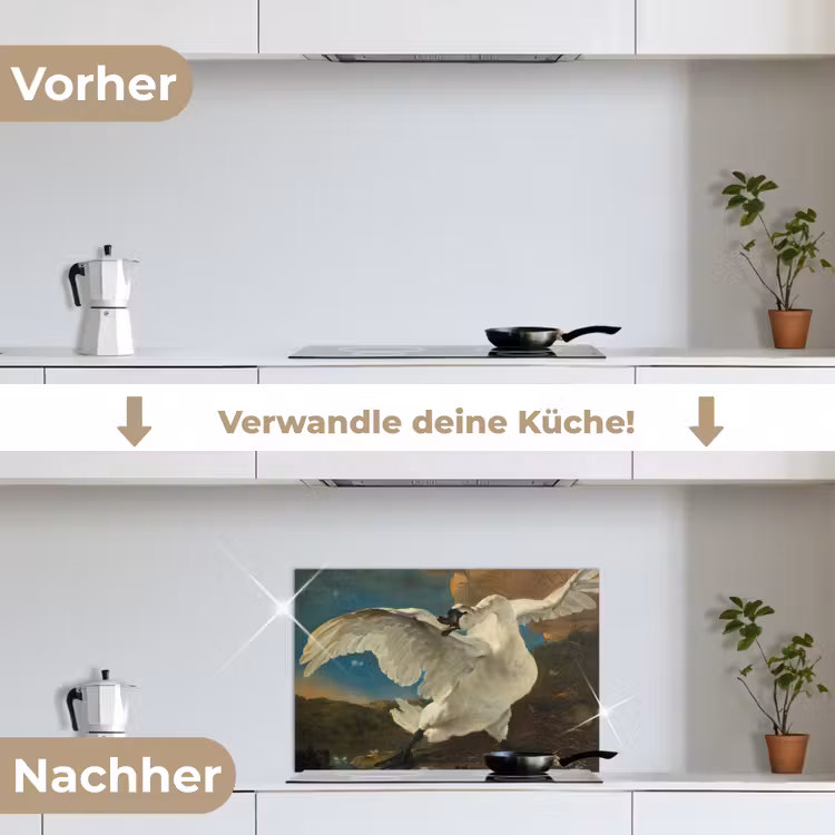De bedreigde zwaan - Schilderij van Jan Asselijn keuken achterwand spatscherm klein -voor_na_DE