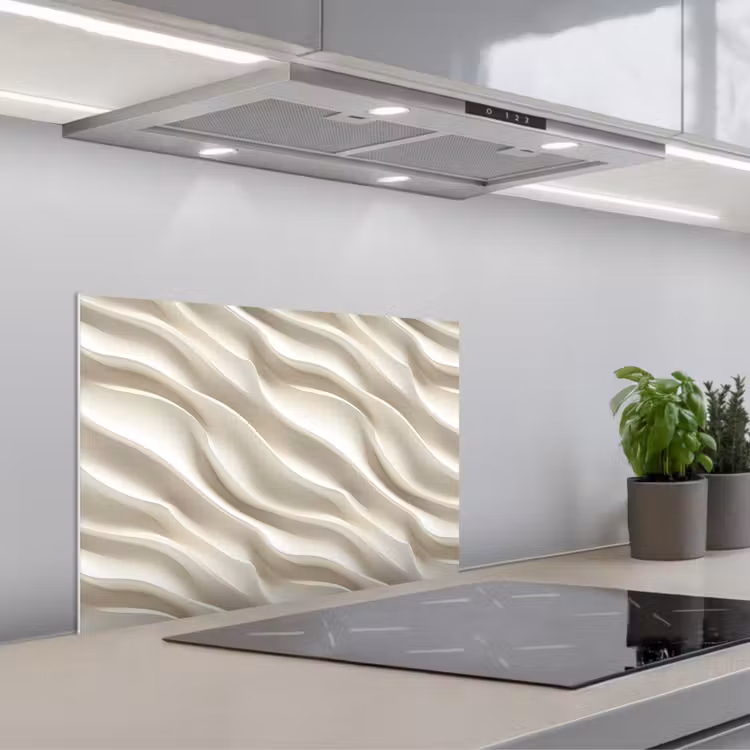 Diagonaal - Golven - Crème keuken achterwand spatscherm klein 900 -3d_schuin