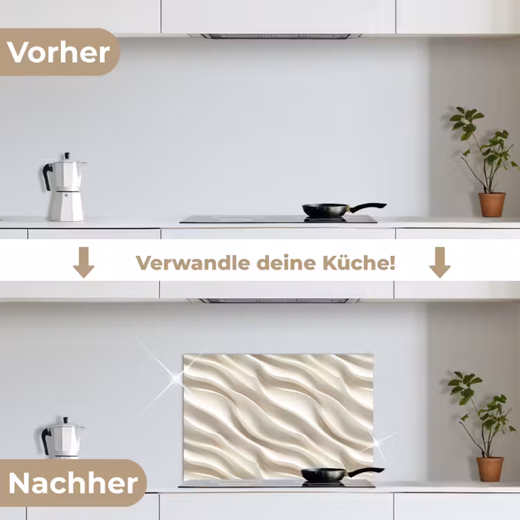Diagonaal - Golven - Crème keuken achterwand spatscherm klein 900 -voor_na_DE
