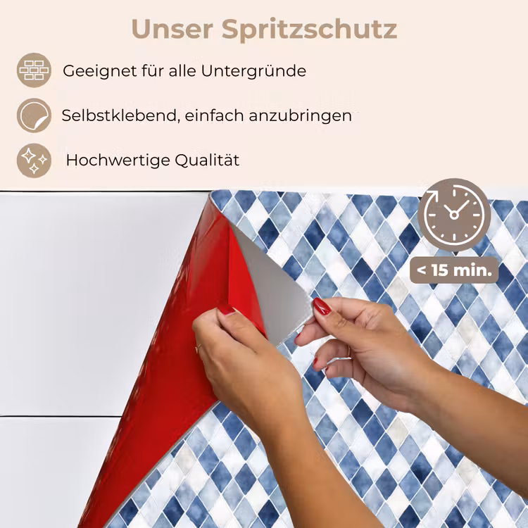 Diamant - Patroon - Blauw - Wit keuken achterwand spatscherm klein 900 -spatscherm_DE