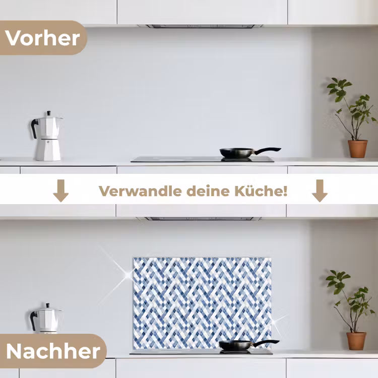 Diamant - Patroon - Blauw - Wit keuken achterwand spatscherm klein 900 -voor_na_DE