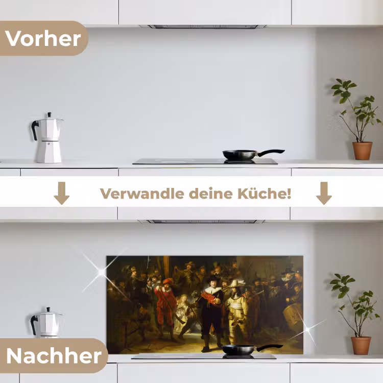 De Nachtwacht - Rembrandt van Rijn keuken achterwand spatscherm middel -voor_na_DE