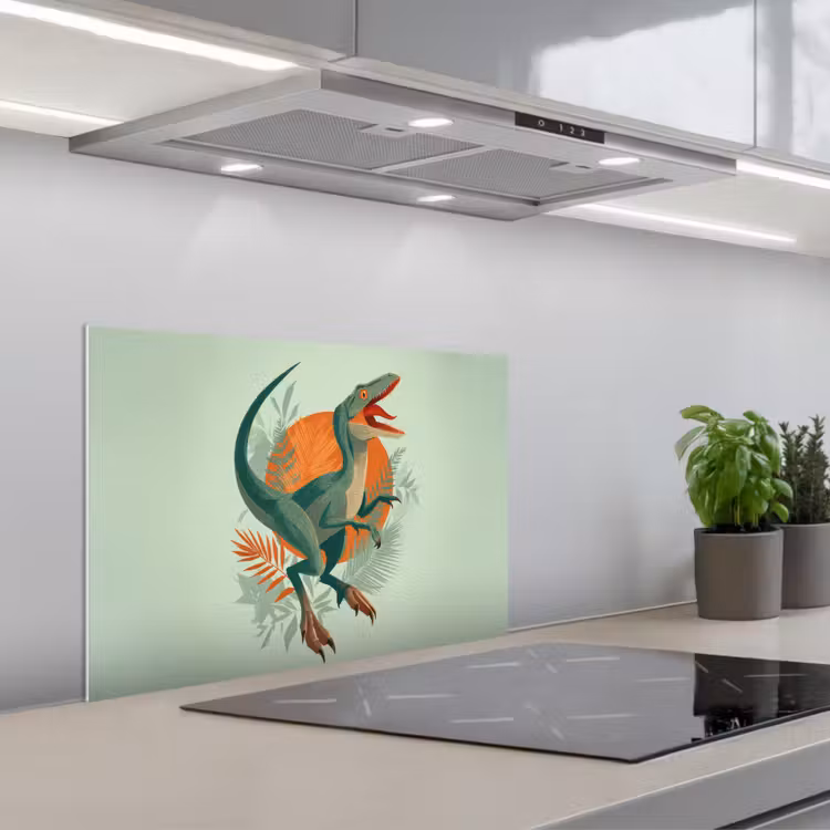 Dino - Bladeren - Grafisch - Groen keuken achterwand spatscherm klein -3d_schuin