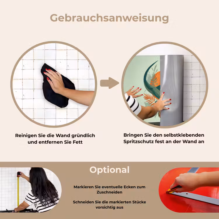 Dino - Bladeren - Grafisch - Groen keuken achterwand spatscherm klein -gebruiksaanwijzing_DE