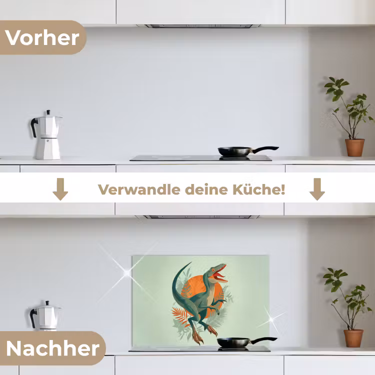 Dino - Bladeren - Grafisch - Groen keuken achterwand spatscherm klein -voor_na_DE