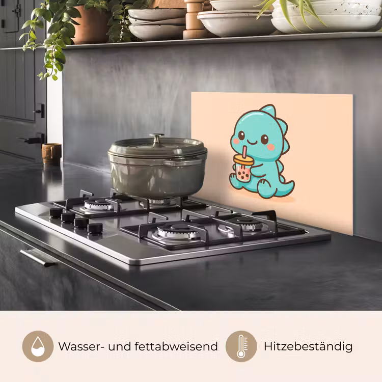 Dino - Boba - kawaii - Oranje keuken achterwand spatscherm klein -usp_DE