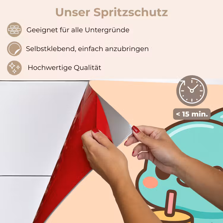 Dino - Boba - kawaii - Oranje keuken achterwand spatscherm klein -spatscherm_DE