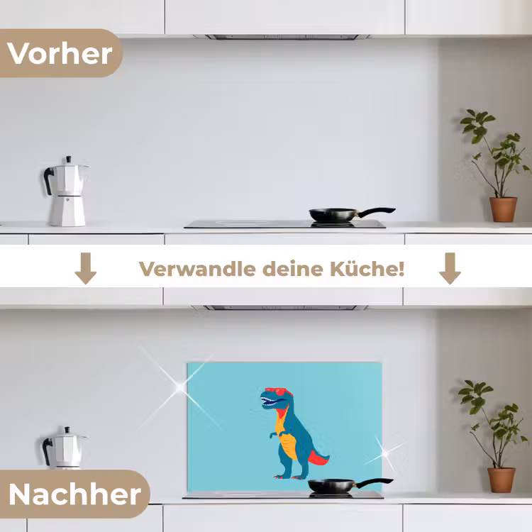 Dinosaurus - Blauw - Zonnebril keuken achterwand spatscherm klein -voor_na_DE
