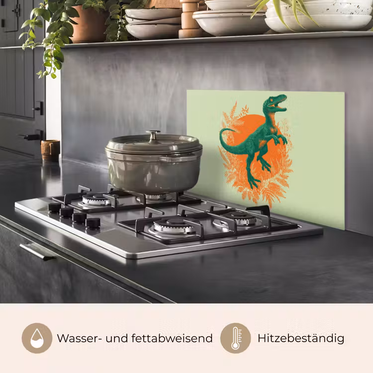 Dinosaurus - Groen - Planten - Cirkel keuken achterwand spatscherm klein -usp_DE
