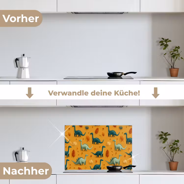 Dinosaurussen - Stekels - Herfstbladeren - Bruin keuken achterwand spatscherm klein -voor_na_DE