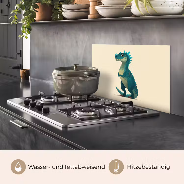 Dinosaurus - Turquoise - Stekels keuken achterwand spatscherm klein -usp_DE