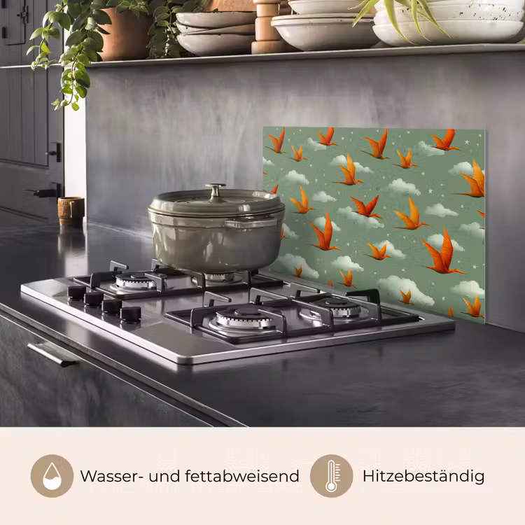 Dinosaurussen - Wolken - Sterren - Oranje keuken achterwand spatscherm klein -usp_DE