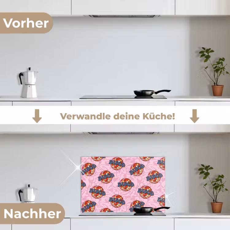 Disco - Bal - Patroon - Roze keuken achterwand spatscherm klein 900 -voor_na_DE