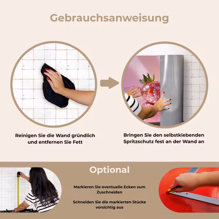 Disco - Fruit - Glitter - Strawberry keuken achterwand spatscherm klein -gebruiksaanwijzing_DE