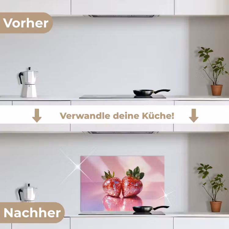 Disco - Fruit - Glitter - Strawberry keuken achterwand spatscherm klein -voor_na_DE