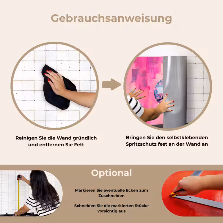 Discobal - Pink - Verf keuken achterwand spatscherm klein -gebruiksaanwijzing_DE
