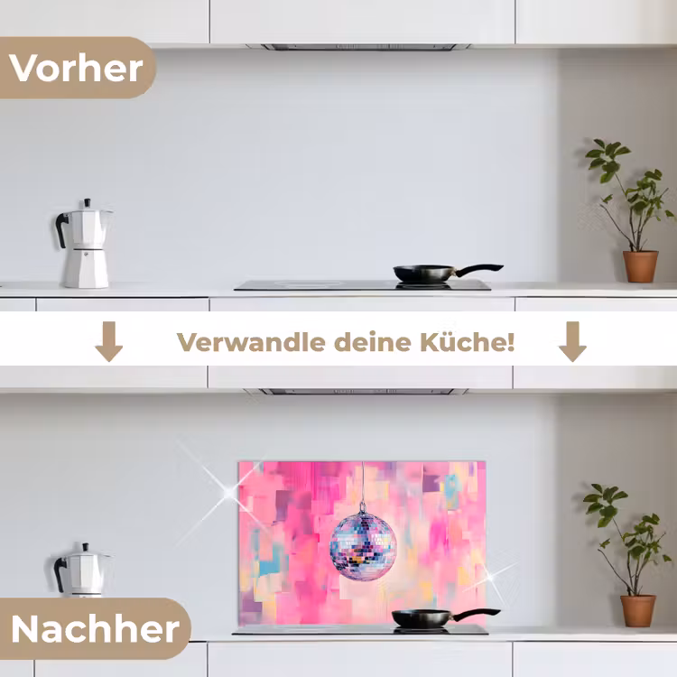 Discobal - Pink - Verf keuken achterwand spatscherm klein -voor_na_DE