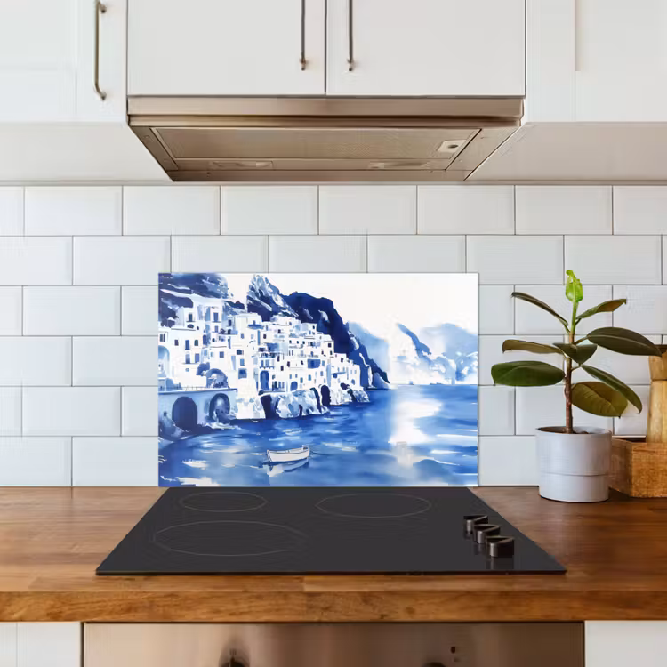 Dorp - Rotswand - Roeiboot - Water keuken achterwand spatscherm klein -sfeer2