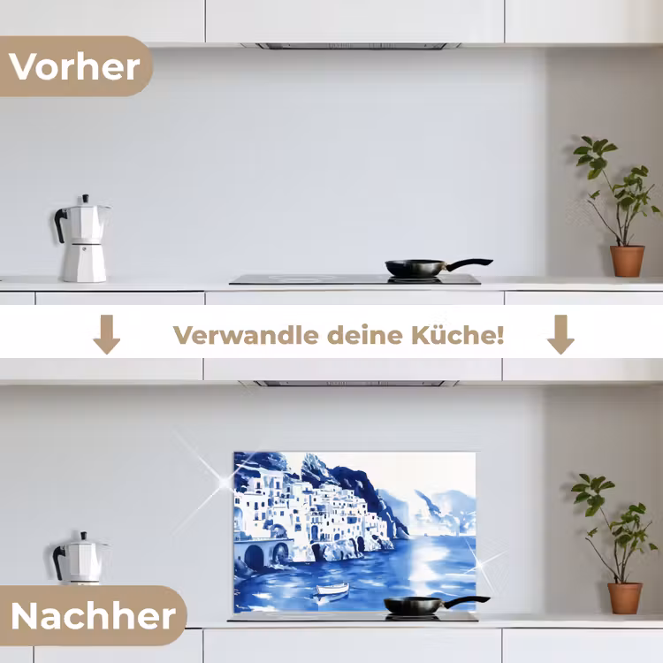 Dorp - Rotswand - Roeiboot - Water keuken achterwand spatscherm klein -voor_na_DE