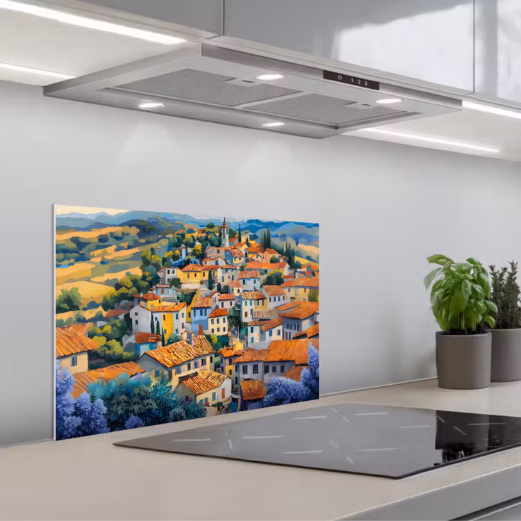 Dorp - Heuvels - Landschap - Bomen keuken achterwand spatscherm klein -3d_schuin