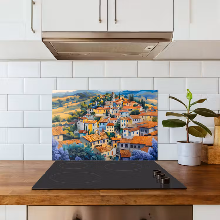 Dorp - Heuvels - Landschap - Bomen keuken achterwand spatscherm klein -sfeer2