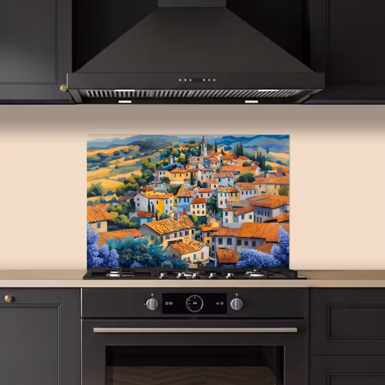 Dorp - Heuvels - Landschap - Bomen keuken achterwand spatscherm klein -sfeer1